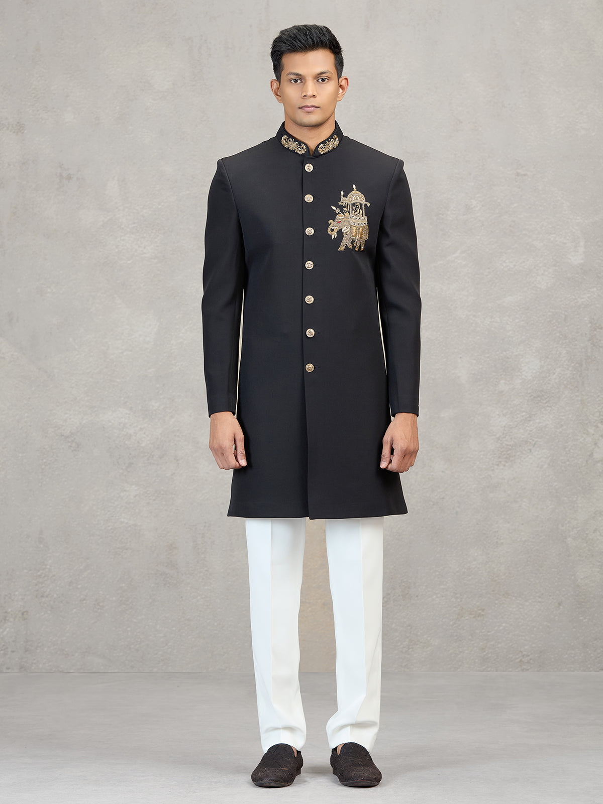 Black terry rayon reception ready indowestern ensemble