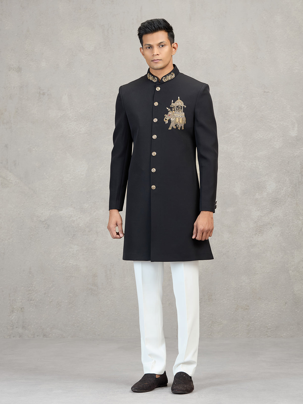 Black terry rayon reception ready indowestern ensemble