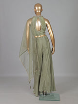 Pista green satin silk pearl festive palazzo suit