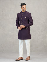 Wine jute elephant brooch occasion wear indowestern set