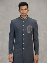 Grey terry rayon refined wedding indowestern ensemble