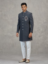 Grey terry rayon refined wedding indowestern ensemble