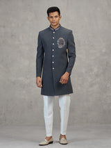 Grey terry rayon refined wedding indowestern ensemble