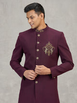 Maroon terry rayon elegant reception indowestern set