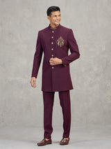 Maroon terry rayon elegant reception indowestern set