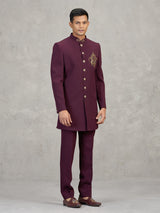 Maroon terry rayon elegant reception indowestern set