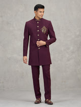 Maroon terry rayon elegant reception indowestern set