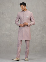 Pink jute elephant motif festive embellished indowestern set