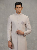Peach jute elephant motif soft designer indowestern set