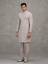 Peach jute elephant motif soft designer indowestern set