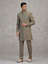 Olive jute elephant motif unique festive indowestern set