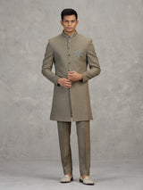 Olive jute elephant motif unique festive indowestern set