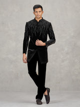 Black velvet indowestern set for party wear
