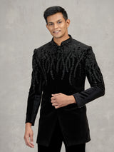 Black velvet indowestern set for party wear