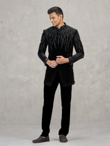 Black velvet indowestern set for party wear