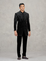 Black velvet indowestern set for party wear