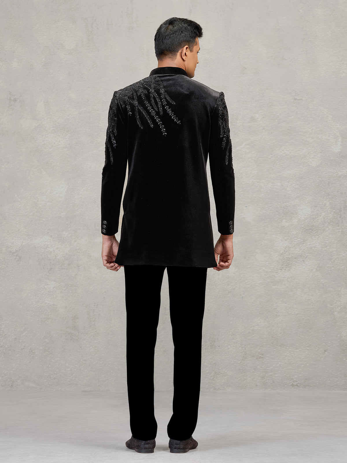 Black velvet indowestern set for party wear