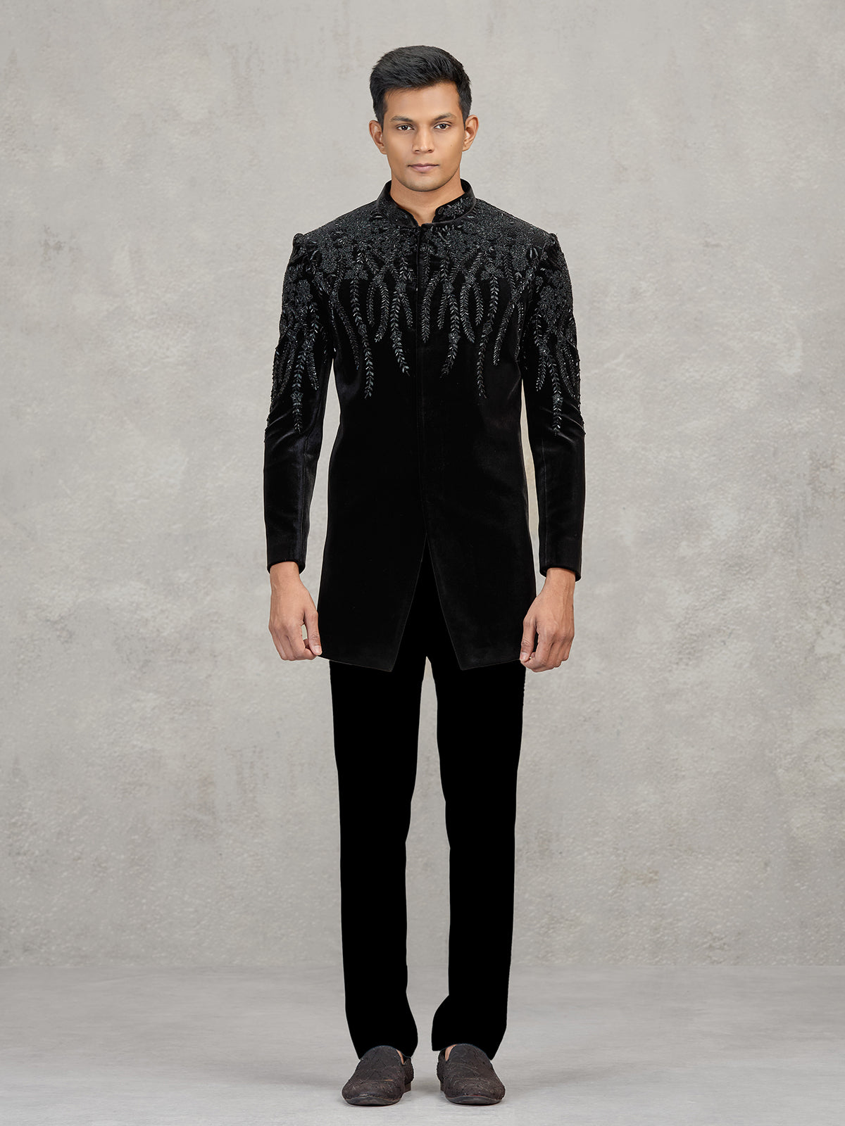 Black velvet indowestern set for party wear