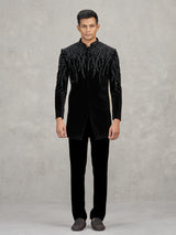 Black velvet indowestern set for party wear