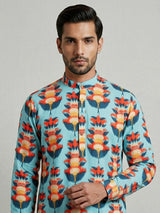 Sky blue cotton kurta with beautiful print for men