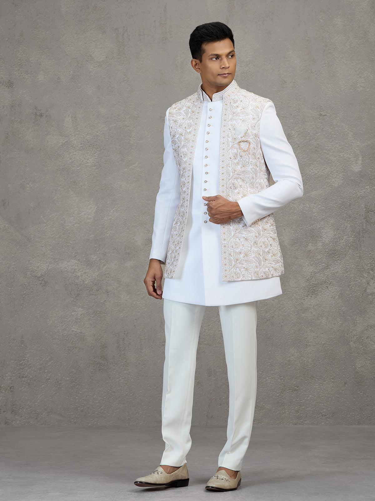 Off white indowestern set for men wedding wear
