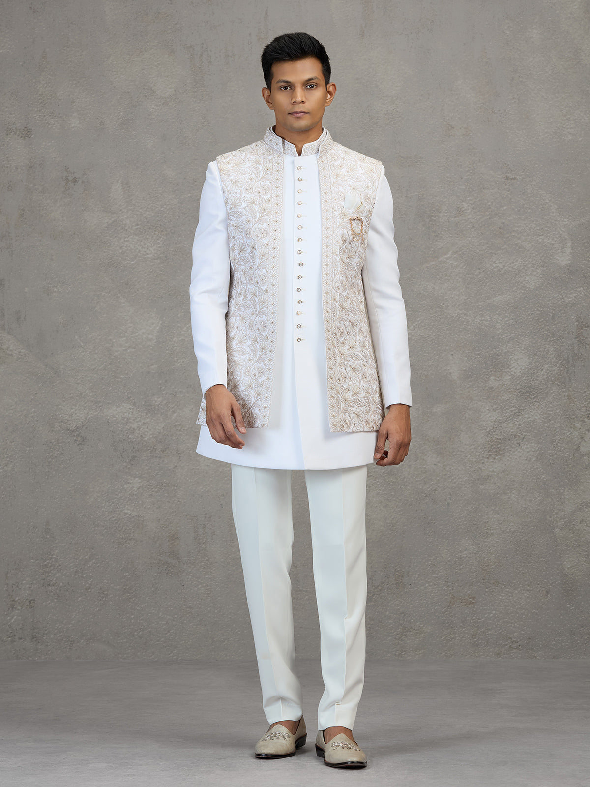 Off white indowestern set for men wedding wear