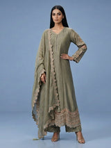Pista green chiffon anarkali zardosi work festive suit