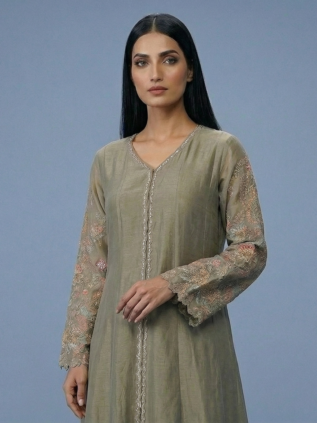 Pista green chiffon anarkali zardosi work festive suit