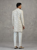 Beige textured jacquard indowestern set for reception celebration
