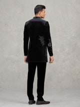 Black velvet indowestern set for reception wear