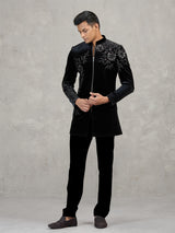 Black velvet indowestern set for reception wear