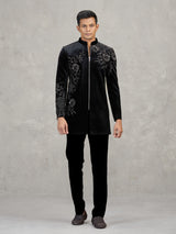 Black velvet indowestern set for reception wear