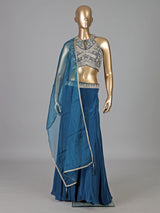Blue crepe silk pearl and zardosi designer palazzo suit