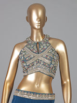 Blue crepe silk pearl and zardosi designer palazzo suit
