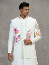 White terry rayon carnival style embellished indowestern set