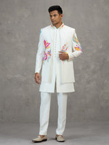 White terry rayon carnival style embellished indowestern set