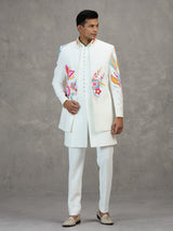 White terry rayon carnival style embellished indowestern set