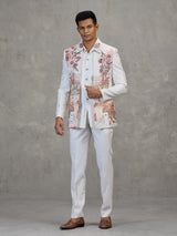 Off white linen carnival printed style indowestern set