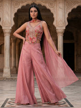 Onion pink crepe silk mirror and aabla festive palazzo suit