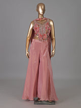 Onion pink crepe silk mirror and aabla festive palazzo suit