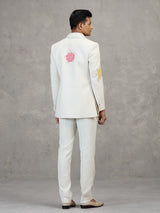 Off white linen designer carnival style indowestern set