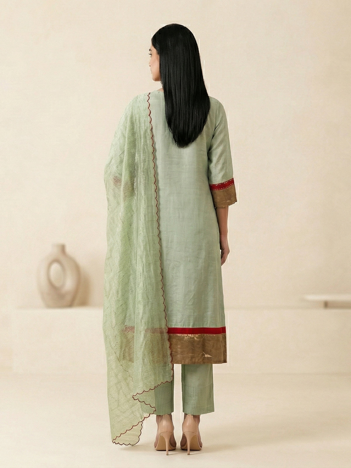 Pista green silk yoke style festive salwar suit