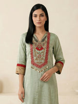 Pista green silk yoke style festive salwar suit