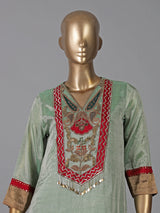 Pista green silk yoke style festive salwar suit