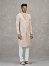 Light peach satin silk sherwani for men wedding wear
