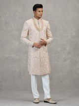 Light peach satin silk sherwani for men wedding wear