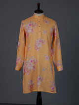 Bright peach linen floral printed designer kurta suit