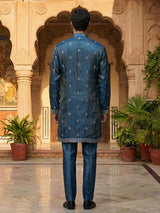 Pastel blue silk resham sequins wedding kurta suit
