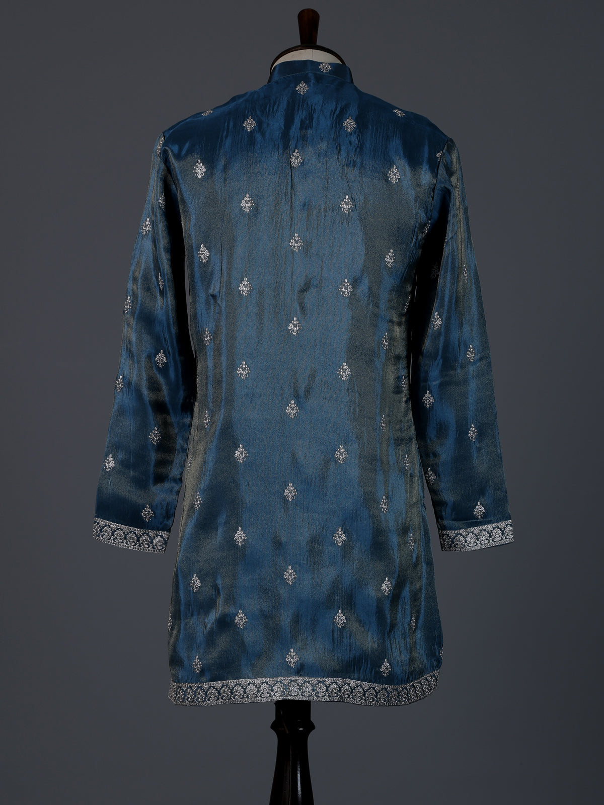 Pastel blue silk resham sequins wedding kurta suit