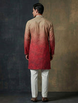 Red olive shaded cotton aabla thread festive kurta suit